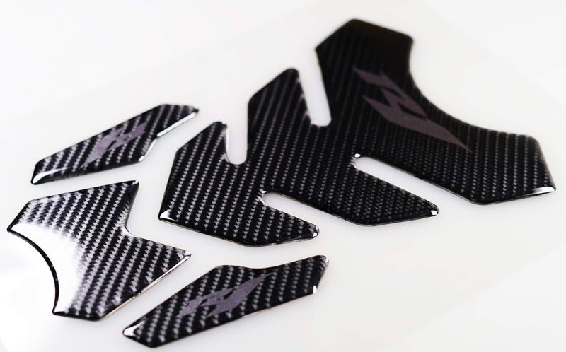 REVSOSTAR 5D Real Carbon, Motorcycle Gas Tank Protector, Grey Tank Pad Sticker, Tank Cap, Fuel Cap Decal, Triple Tree Front End Upper for R1, 3 Pcs Per Set - Image 2